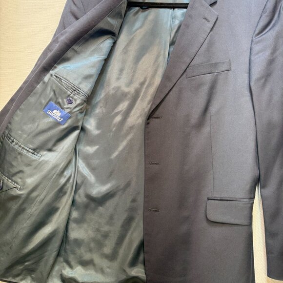 Stafford Men's Classic Fit Wool 3 Button Blazer Jacket Long Sleeve Size 46L Navy - Picture 6 of 10